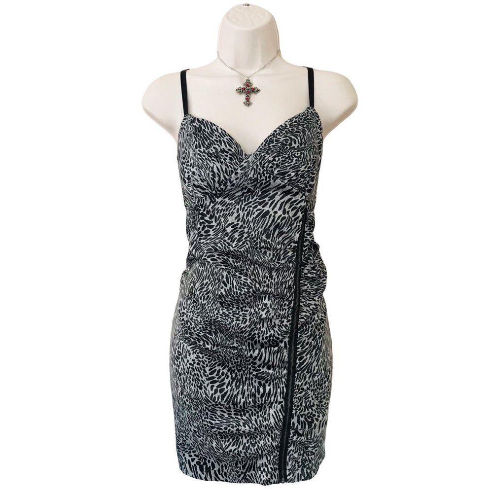 Y2K Guess Animal Print Bodycon Party Dress Size 9 Designer Spaghetti Strap